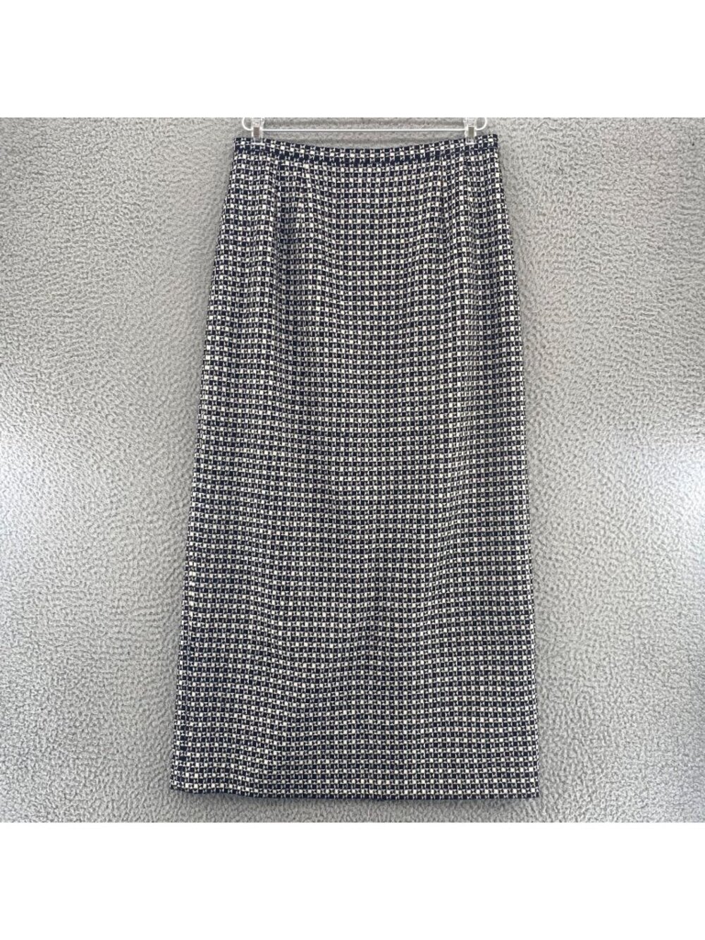 Talbots Skirt Womens 12 White Black Check Pattern Wool Maxi Straight Pencil Work
